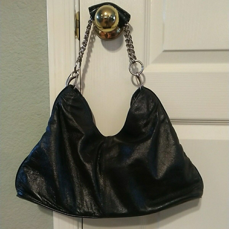 Vintage Armani Exchange Black Leather Purse Handbag Chain Snap Closure gallery