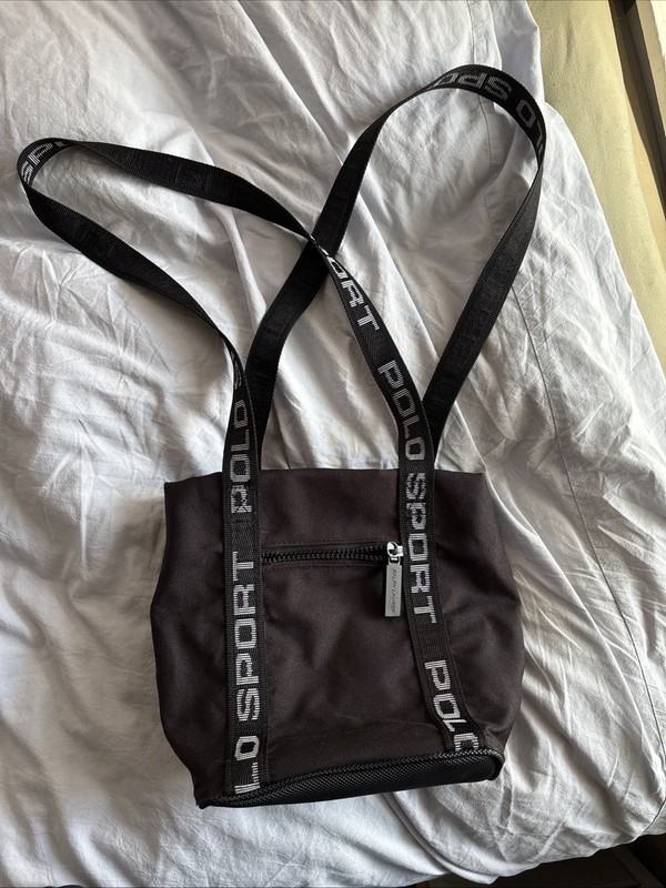 Y2K Ralph Lauren Polo Sport Spell out Tote Bag Black Med Size RARE 90s Vintage