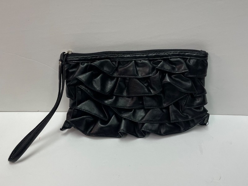 Unbranded Black Faux Leather Ruffled wristlet clutch