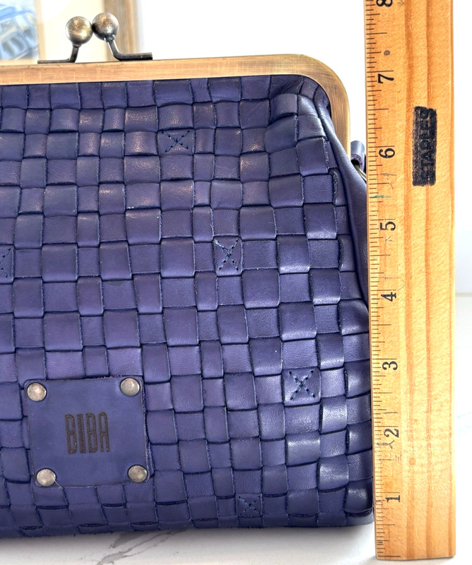 Biba Purple Leather Crossbody Handbag Pockets Cotton Lined Made in Spain 11"W gallery