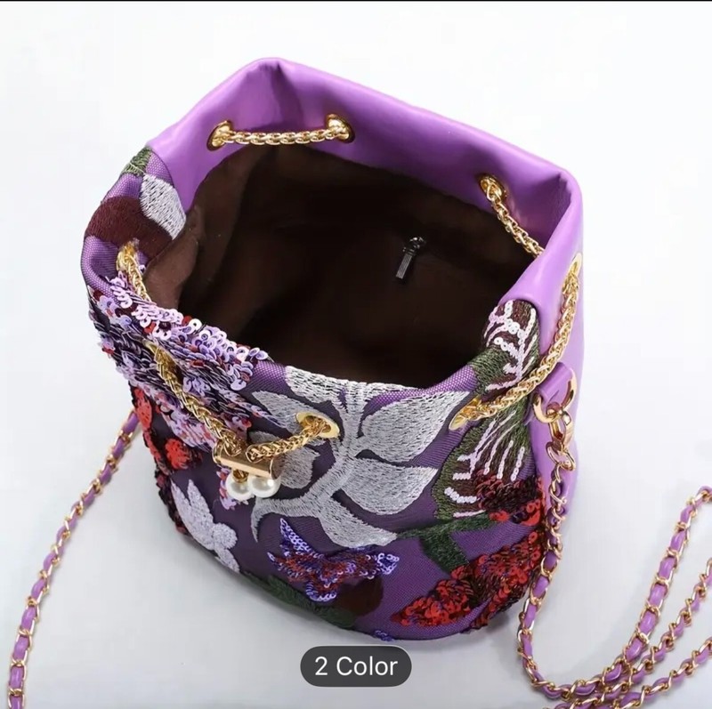 Crossbody Purse with Adjustable Chain Strap, Floral Embroidery and Applique gallery