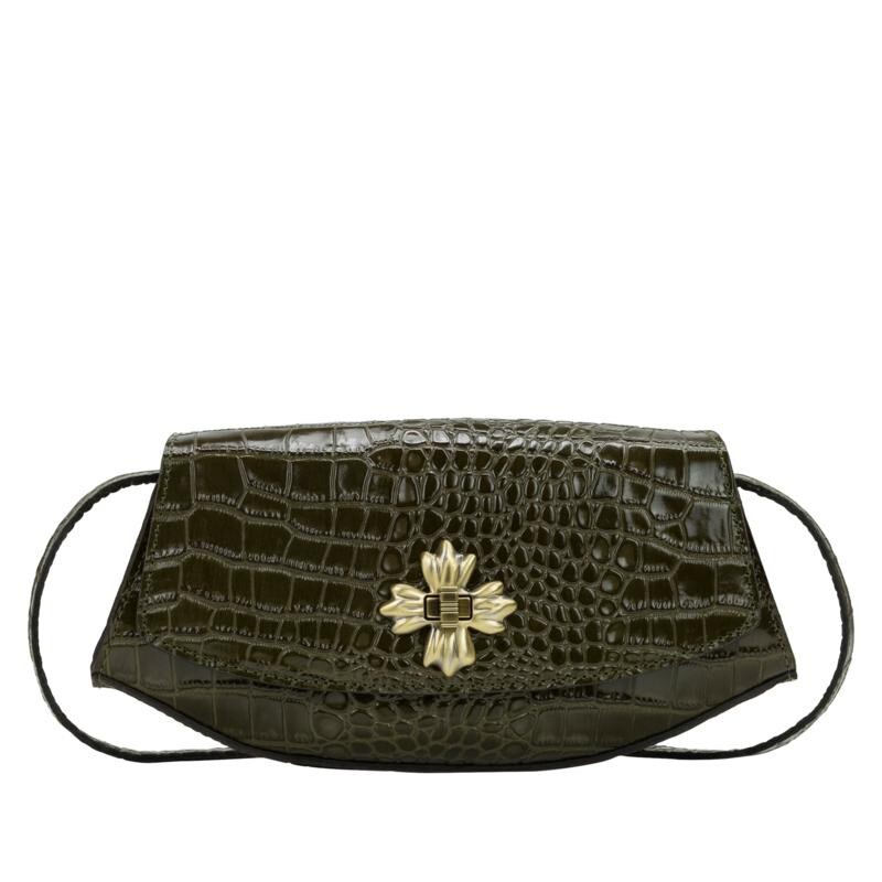 #Patricia Nash Handley Leather Baguette Crossbody Bag - Olive Croc ($199 RETAIL)