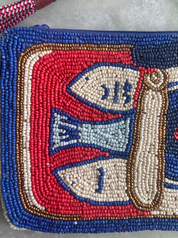 Leila Sardine Seed Bead Clutch With Strap Perfect Condition gallery
