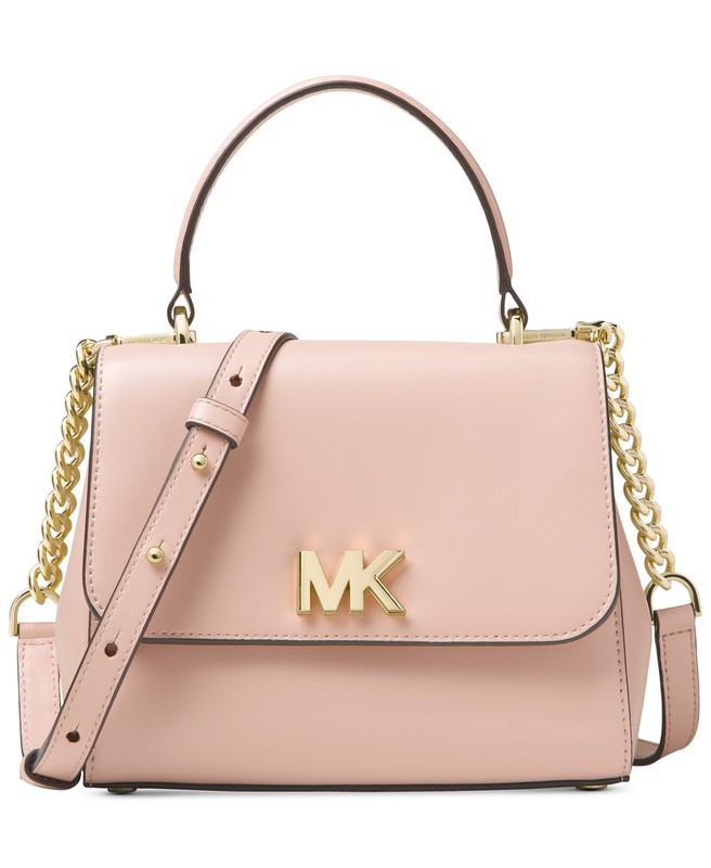 MICHAEL Michael Kors Mott Small Polished Leather Top-Handle Satchel Pink/Gold