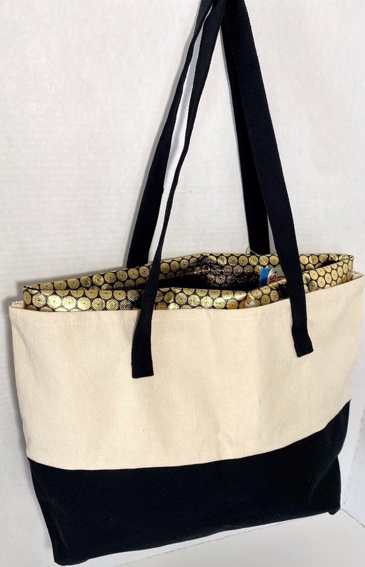 Canvas Tote Bag 16x14 Inches Black/ Ivory Canvas New with Tags, Removable Insert gallery
