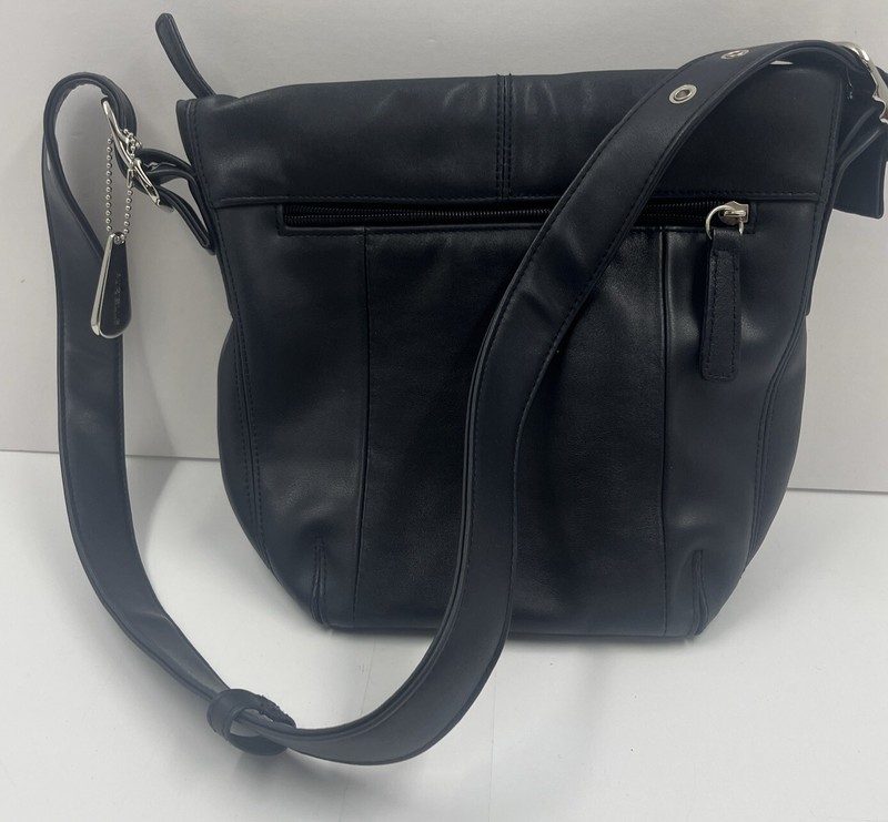 Aurielle Navy Leather Adjustable Crossbody Handbag Name Tag Chain gallery
