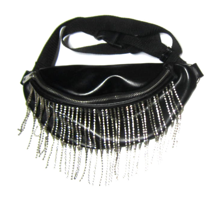 Wild Fable Black Fanny Pack Rivet Studded Tassel Fringe Adjustable Strap Bumbag