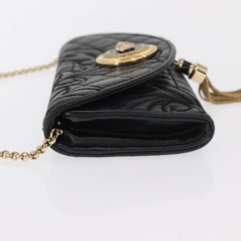 Gianni Versace Chain Wallet Leather Black Gold Auth 159344 gallery