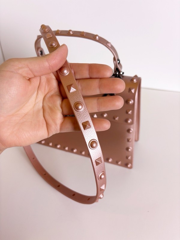 Studded Metallic Rose Rivet Crossbody Top Handel Faux Leather Unlined Handbag gallery