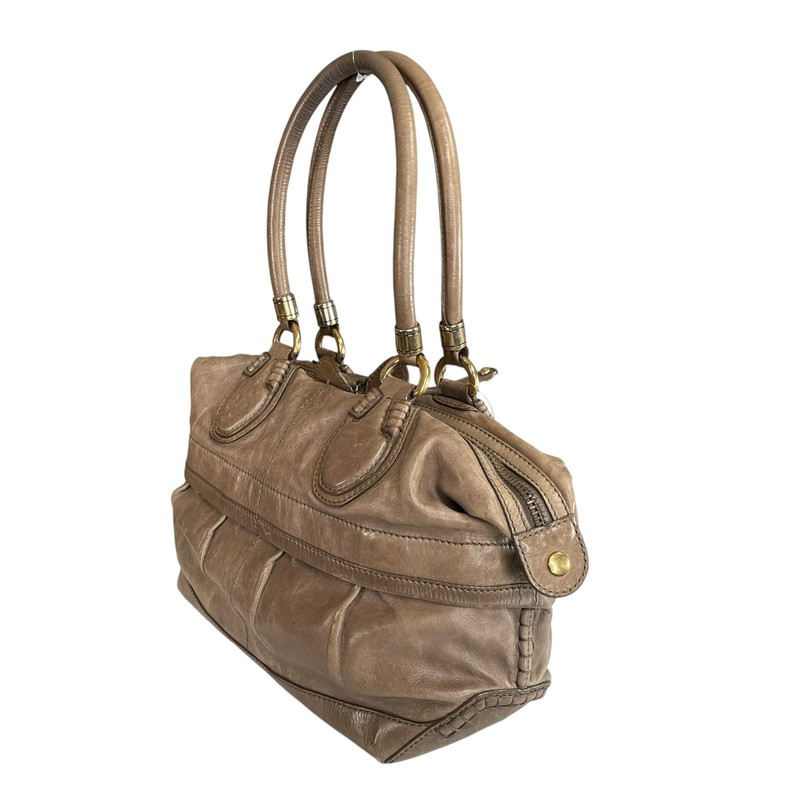 TOD’s Taupe Soft Calfskin Leather Satchel D-Bag Style Double Handle Bauletto gallery