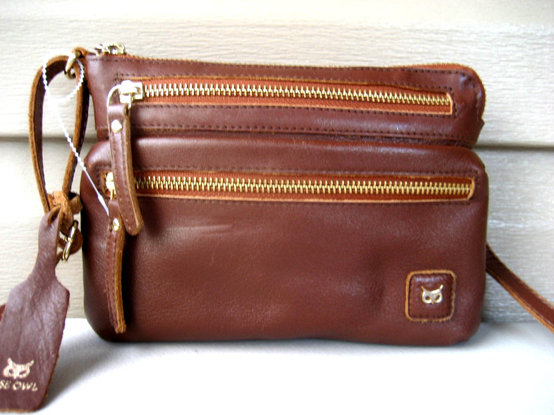 Wise Owl Brown Leather Crossbody Bag Purse Adjustable Strap Handbag