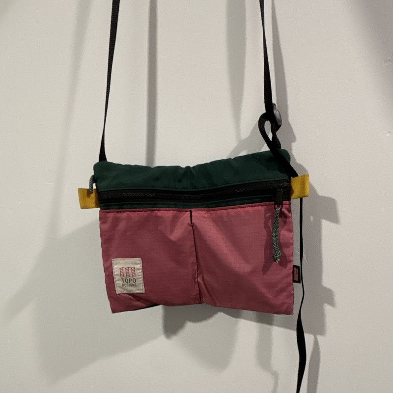 Topo Designs Colorblock Crossbody Bag Pink Green Yellow Black Zip Adjustable