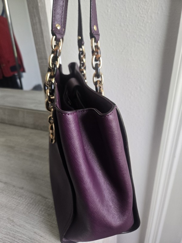 Michael Kors Purple Leather Sofia Shoulder Bag Gold Chain Logo Charm for Women gallery