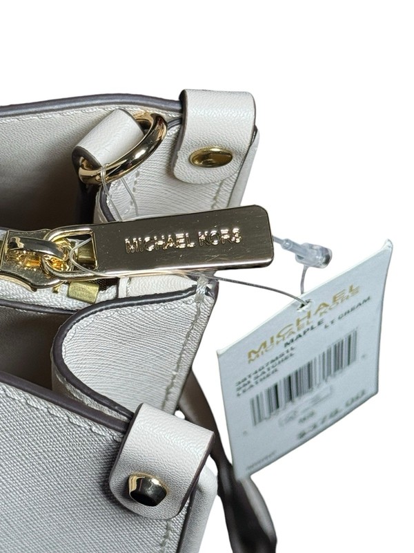 Michael Kors MAPLE Light Cream Small Satchel Studded Gold Detail Leather Handbag gallery