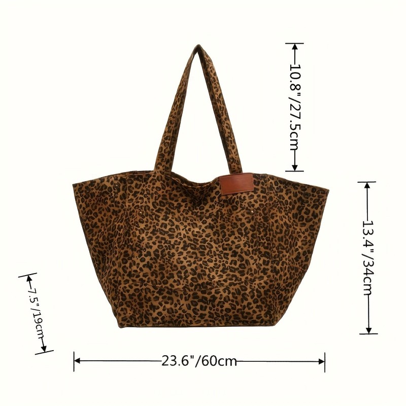 Leopard Print Tote Bag - Large Capacity Nylon Shoulder Bag Open Top Design gallery