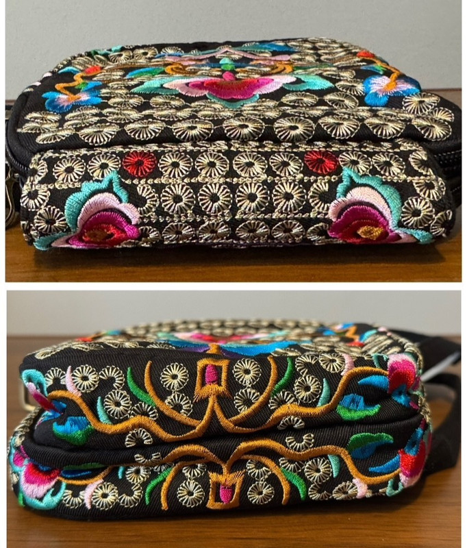 2 Mexican Canvas Embroidered Adj CROSSBODY PURSES-1 Has Detachable Strap - NEW gallery