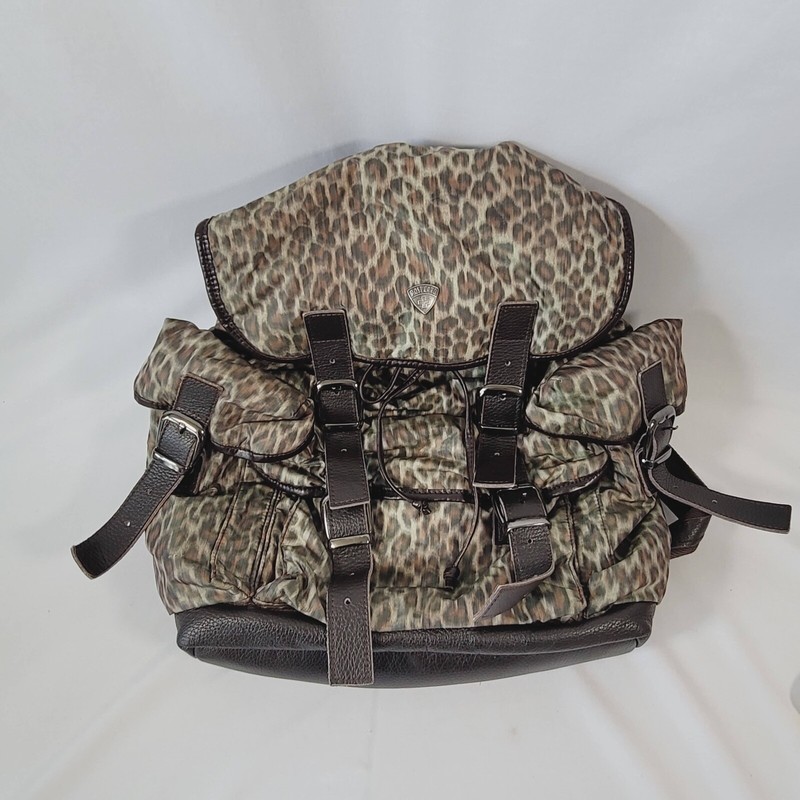 Post Card Italy Animal Print Deluxe Backpack Purse Bag w/ Brown Leather Straps