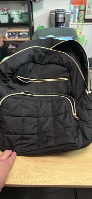 Black Quilted Women’s Backpack Gold Hardware Zip Closure Multi Pockets