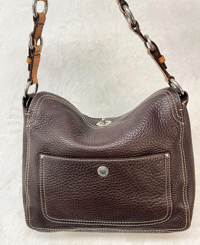 Coach Brown Pebble Leather Chelsea Shoulder Bag Purse F12338 Medium Turn Lock gallery