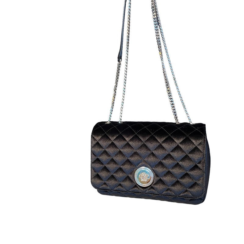Versace La Medusa Quilted Black Velvet Clutch Crossbody, DBSI 159S