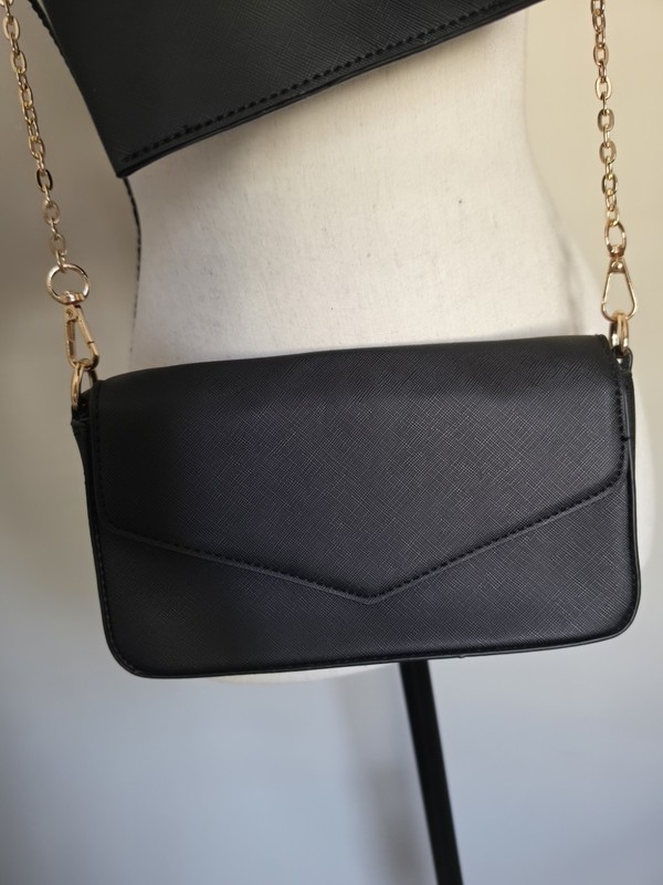 Black Purse Duo: Evening Clutch + Casual Crossbody with Gold Chain gallery