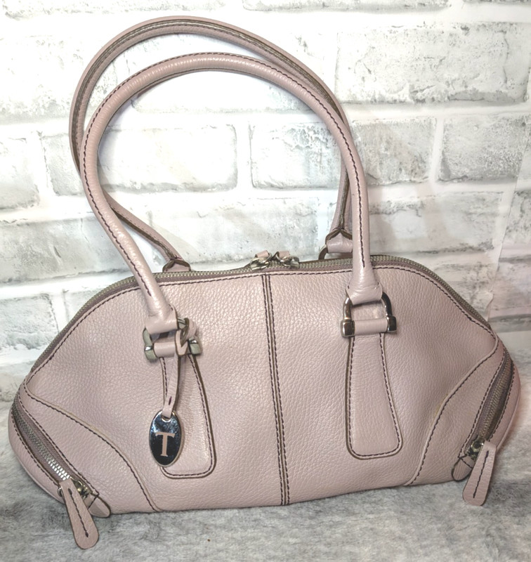 Vintage Mauve TOD’S Double Handle Top Bag Purse Pebble Leather Made In Italy