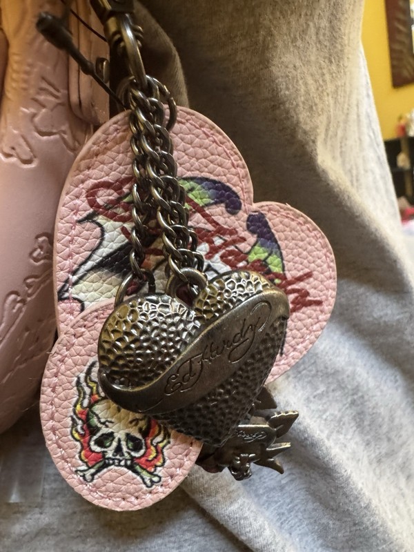 Ed Hardy Pink Shoulder Bag with Charms, Crossbody STRAP & Skull Heart Accents gallery