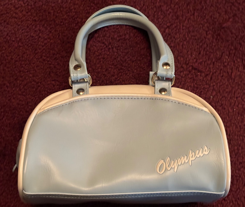 Olympus Small Bowling Style Handbag Light Blue and White Great Condition