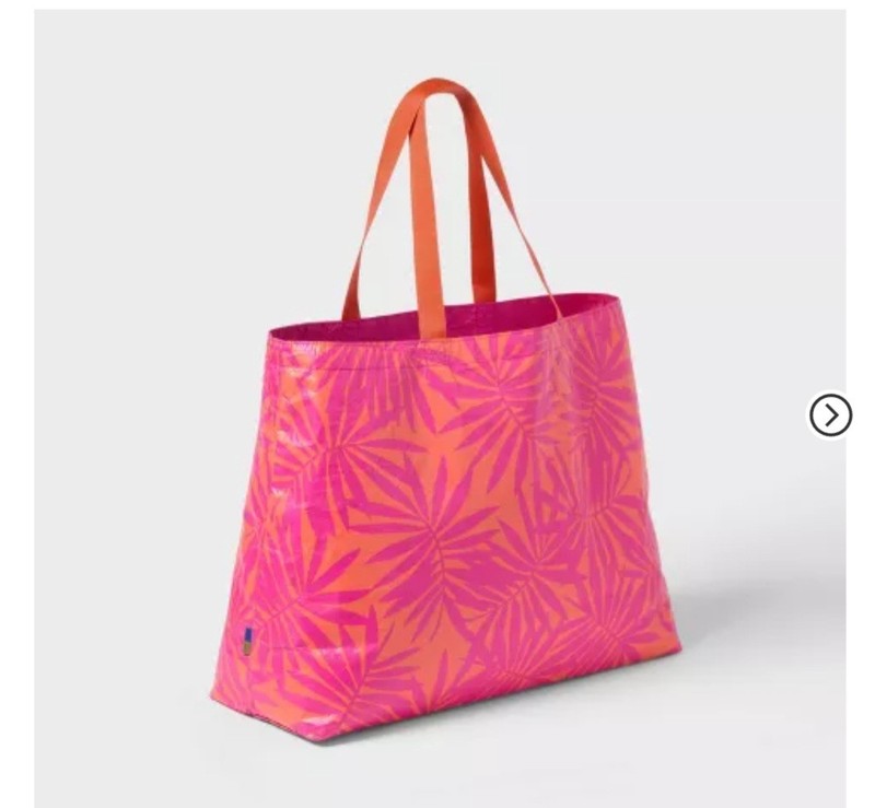 Open Story Water Resistant Reversible Tote Bag Pink/Coral Palm Leaves 19x7x14.5