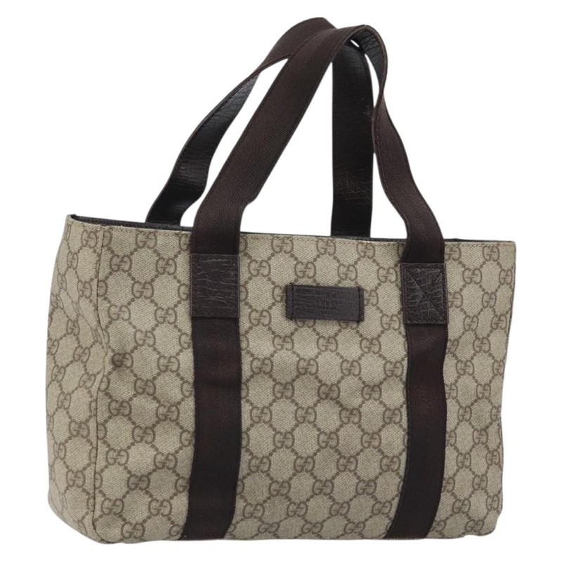 GUCCI GG Supreme Hand Bag PVC Silver Beige 141976 Auth YKZ182