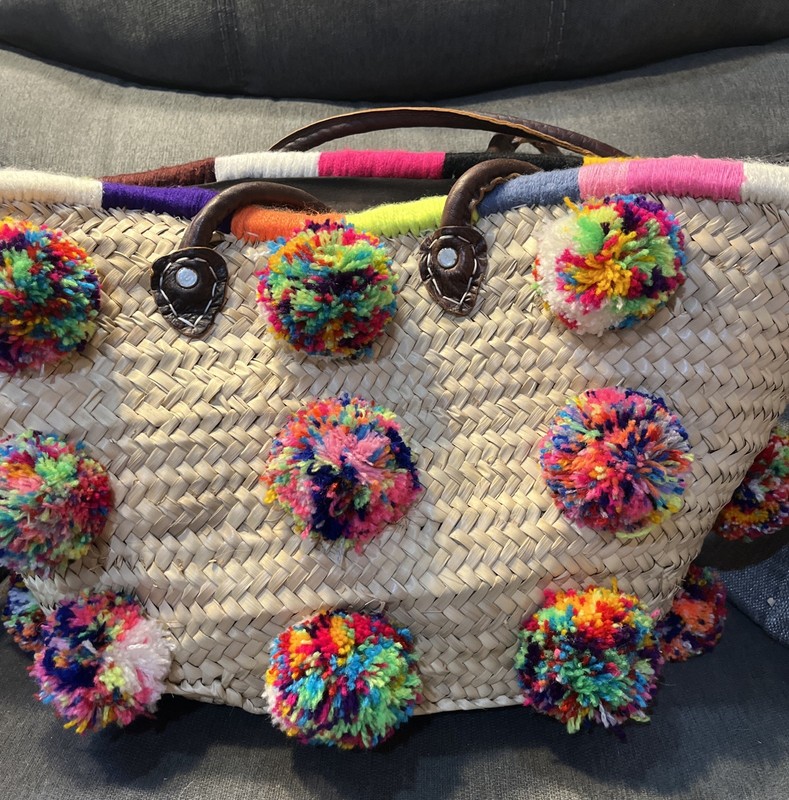 Soeur Du Maroc Large Multicolor Pom-Pom Large Straw Tote