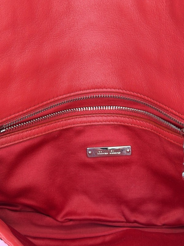 Miu Miu Red Quilted Clutch Floral Pattern Crystal Accents Chain Strap Magnetic gallery