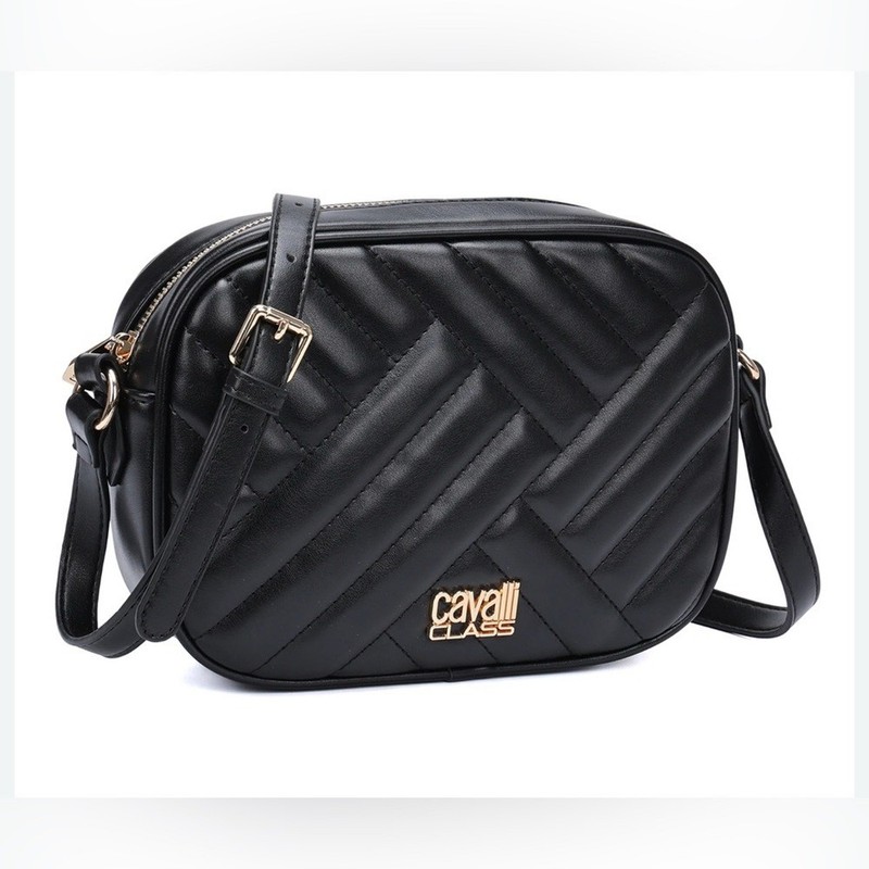 Cavalli Black Class Marzia Top Zip Shoulder Camera Crossbody Bag. New With Tags