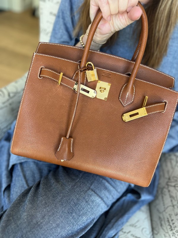 B-30 in Heritage Leather Handbag with gold hardware
