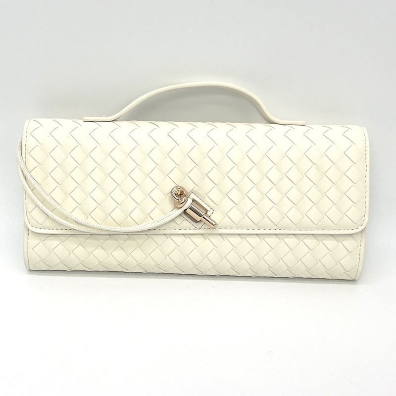 Few Moda East West Woven Clutch Bag Crossbody Cream Toggle Minimalist Chic Vegan