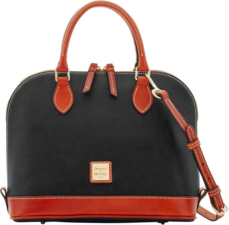 Dooney & Bourke Pebble Grain Zip Zip Satchel Bag Black Tan