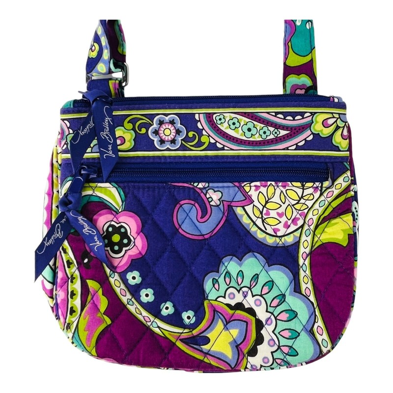 Vera Bradley Hipster Crossbody Bag Heather Triple Zip Purple Paisley Floral