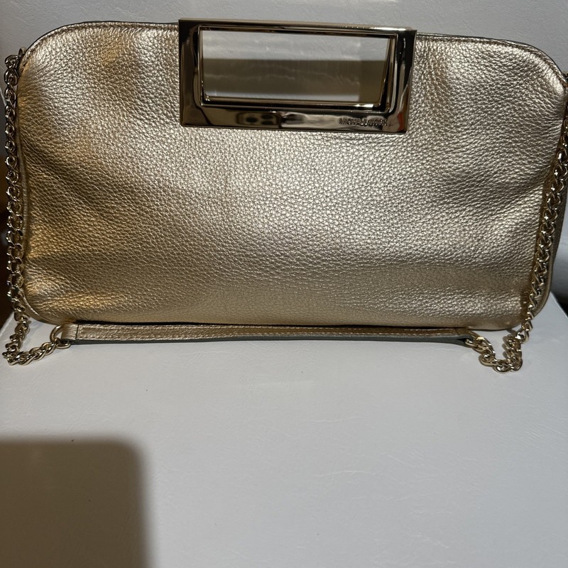 MICHAEL KORS Gold Pebble Leather Large Clutch Shoulder Bag