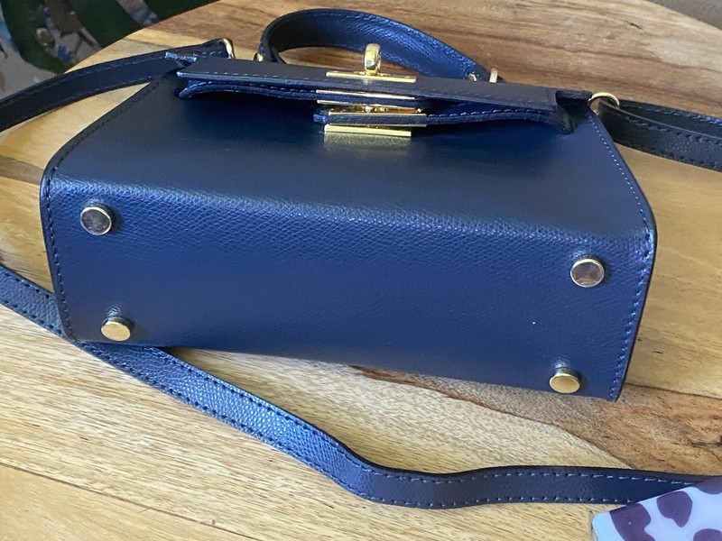 Leather Structured Mini Top Handle Purse Shoulder Strap Italy Navy Blue 2way Bag gallery