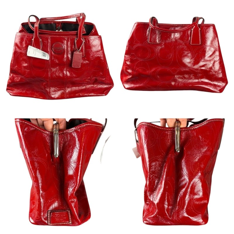 NWT Coach F15658 Y2K Cranberry Red Patent Leather Tote Bag + Matching Wallet Set gallery