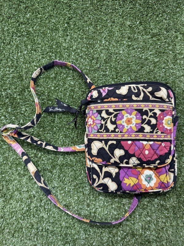 Vera Bradley Suzani Crossbody Hipster Shoulder Bag Retired HTF Blk/Purple/Tan~8″