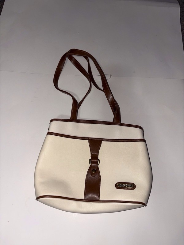 Cherokee Ivory Brown Shoulder Bag Logo Zip Magnetic Snap for Women