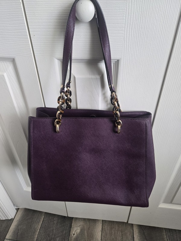 Michael Kors Purple Leather Sofia Shoulder Bag Gold Chain Logo Charm for Women gallery