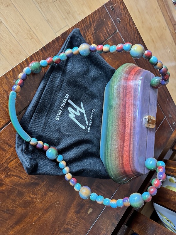 Timmy Woods Beverly Hills Handmade Multicolored Wooden Handbag