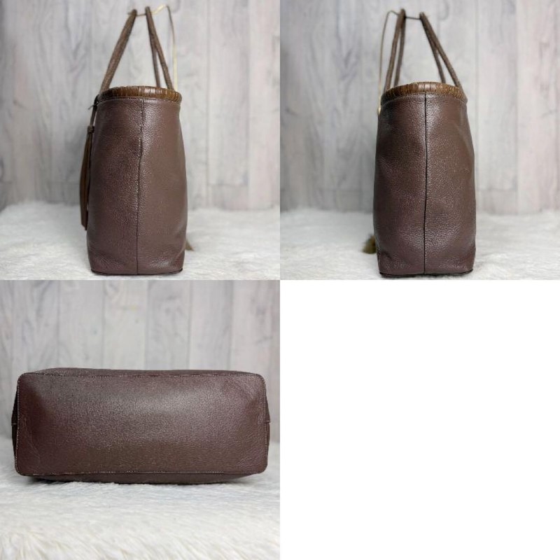 Tory Burch Logo Braided Leather Tote Bag A4 Size Brown Authentic High-Quality gallery
