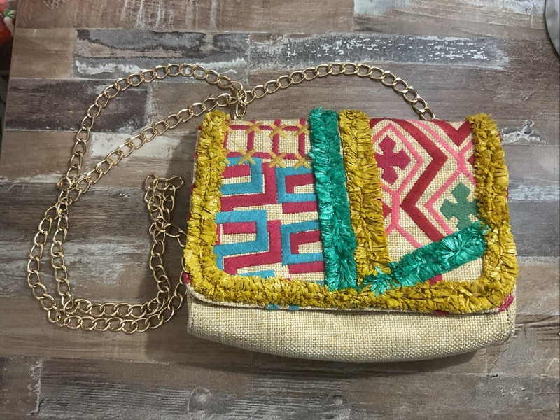 Nanette Lepore Chain Strap Multicolored Embroidered Woven Man Made Purse