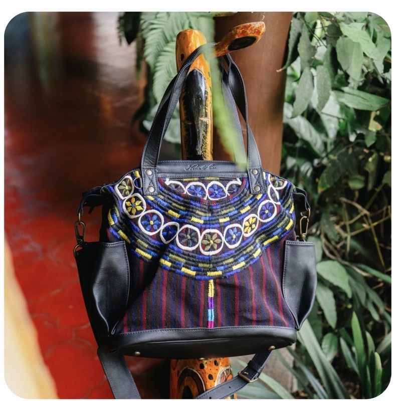 Nena and Co. Ooak THE PERFECT BAG FULL – JOYABAJ HUIPIL – BLACK LEATHER New