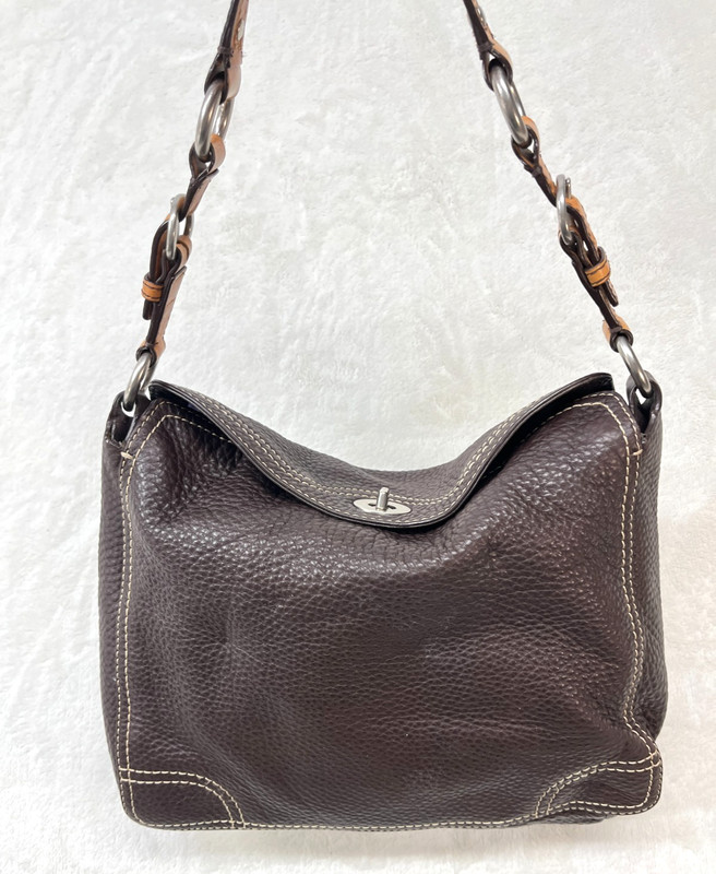 Coach Brown Pebble Leather Chelsea Shoulder Bag Purse F12338 Medium Turn Lock gallery