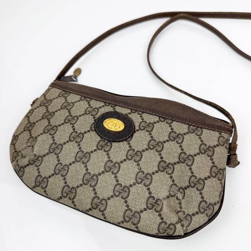 GUCCI GG Supreme Mini Shoulder Bag Beige Gold Logo Zipper Closure Auth Used gallery