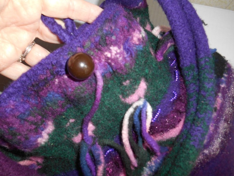 VTG Handmade Crochet Wet felted Purple Wool Art Boho Hippie Festival Bag Purse gallery